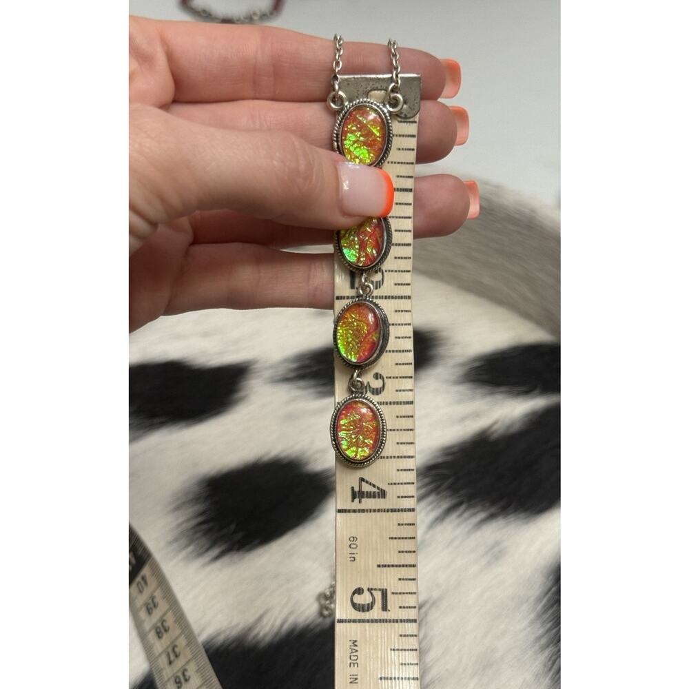 Native American Sterling Silver Pink Fire Opal 4 Stone Lariat Dangle Necklace - Picture 9 of 9